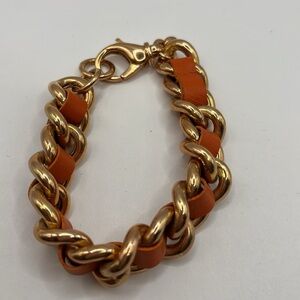 Chunky Milor Italy Designer Bronze Rose Gold Orange Leather Chain Link Bracelet